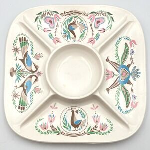 Vintage 1960s Waverly Penna Dutch Symbols Melamine Chip Dip Serving Tray